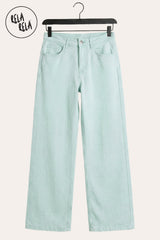 Flat lay of the Icy Blue stretchy wide leg dad fit jeans in a pastel tone, showcasing the premium denim texture and authentic 90s-inspired cut.
