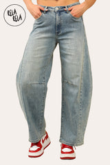 Petite Friendly Women's Stretchy Vintage Blue Mid Rise Barrel Jean Jeans