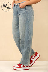 Petite Friendly Women's Stretchy Vintage Blue Mid Rise Barrel Jean Jeans