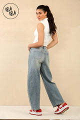 Petite Friendly Women's Stretchy Vintage Blue Mid Rise Barrel Jean Jeans