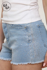 High Waisted Sparkle Shorts for Women with All Over Rhinestones