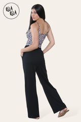 High Waisted Plicated Side Pocket Wide Leg Work Pants in Black back