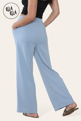 High Waisted Plicated Side Pocket Wide Leg Work Pants in Blue back
