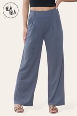 High Waisted Plicated Side Pocket Wide Leg Work Pants in Charcoal front 2
