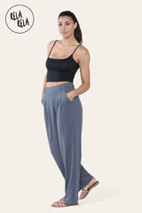 High Waisted Plicated Side Pocket Wide Leg Work Pants in Charcoal side