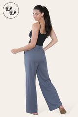 High Waisted Plicated Side Pocket Wide Leg Work Pants in Charcoal back