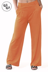 High Waisted Plicated Side Pocket Wide Leg Work Pants in Orange front 2