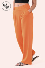High Waisted Plicated Side Pocket Wide Leg Work Pants in Orange side