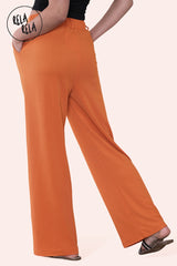 High Waisted Plicated Side Pocket Wide Leg Work Pants in Orange back