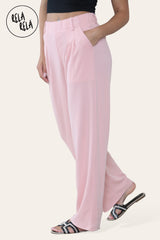 High Waisted Plicated Side Pocket Wide Leg Work Pants in Rose Pink side