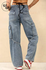 Cargo Jeans Denim Blue Straight Wide Leg Baggy Jeans