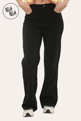 Viral Stretchy Diamond-Pattern Rhinestone Wide Leg Jeans in Black