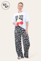 White leopard print pleated trousers full-length