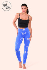 Marble Tie Dye High Waisted Scrunch Bum Leggings in Royal Blue