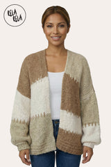 Beige Oversized Balloon Sleeve Cardigan Front View