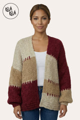 Burgundy Oversized Balloon Sleeve Cardigan Front View