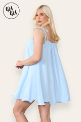 Strappy Wired Hem Swing Mini Dress Women Summer Dress in Baby Blue Back