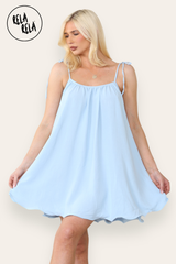 Strappy Wired Hem Swing Mini Dress Women Summer Dress in Baby Blue Front