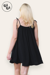 Strappy Wired Hem Swing Mini Dress Women Summer Dress in Black Back 2