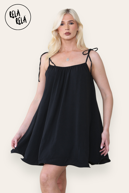 Strappy Wired Hem Swing Mini Dress Women Summer Dress in Black