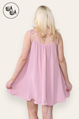 Strappy Wired Hem Swing Mini Dress Women Summer Dress in Rose Pink Back