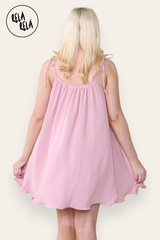 Strappy Wired Hem Swing Mini Dress Women Summer Dress in Rose Pink Back