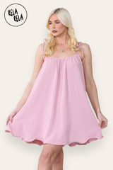 Strappy Wired Hem Swing Mini Dress Women Summer Dress in Rose Pink Front