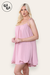 Strappy Wired Hem Swing Mini Dress Women Summer Dress in Rose Pink Side