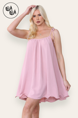 Strappy Wired Hem Swing Mini Dress Women Summer Dress in Rose Pink Detail