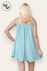 Strappy Wired Hem Swing Mini Dress Women Summer Dress in Sage Colour Back