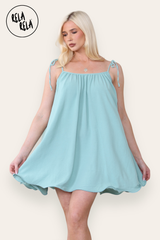 Strappy Wired Hem Swing Mini Dress Women Summer Dress in Sage Colour Front 2