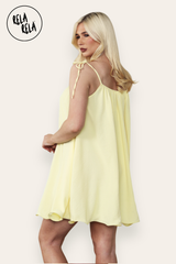 Strappy Wired Hem Swing Mini Dress Women Summer Dress in Yellow Colour Back