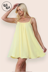 Strappy Wired Hem Swing Mini Dress Women Summer Dress in Yellow Colour Detail