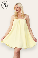Strappy Wired Hem Swing Mini Dress Women Summer Dress in Yellow Colour Front