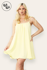 Strappy Wired Hem Swing Mini Dress Women Summer Dress in Yellow Colour Front 3