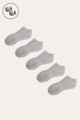 5 Pairs Plain Cotton Trainer Low Cut Ankle Socks in Grey