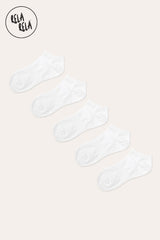 5 Pairs Plain Cotton Trainer Low Cut Ankle Socks in White