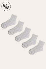 5 Pairs Plain Cotton Trainer Ankle Socks in Grey
