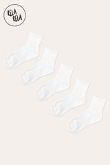 5 Pairs Plain Cotton Trainer Ankle Socks in White