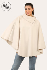 Cape Sleeve Belted Poncho Jacket Coat in Beige