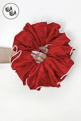 XXL Large Satin Hair Scrunchies with Contrast Stitching in Red