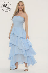Tiered Bandeau Summer Maxi Dress in Baby Blue