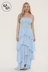 Tiered Bandeau Summer Maxi Dress in Baby Blue