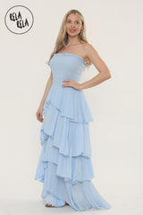Tiered Bandeau Summer Maxi Dress in Baby Blue