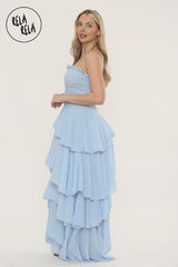 Tiered Bandeau Summer Maxi Dress in Baby Blue