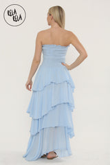 Tiered Bandeau Summer Maxi Dress in Baby Blue