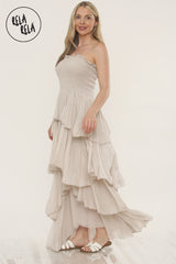 Tiered Bandeau Summer Maxi Dress in Beige