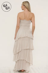 Tiered Bandeau Summer Maxi Dress in Beige