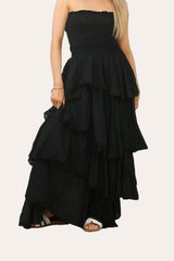 Tiered Bandeau Summer Maxi Dress in Black