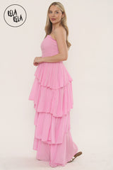 Tiered Bandeau Summer Maxi Dress in Baby Pink